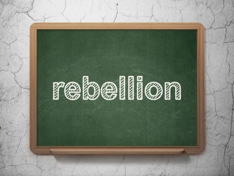 Politics concept: text Rebellion on Green chalkboard on grunge wall background, 3D rendering