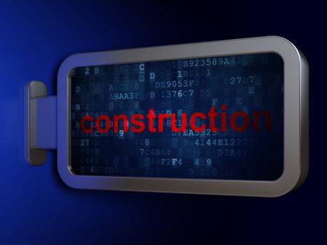 Construction concept: Construction on advertising billboard background, 3D rendering