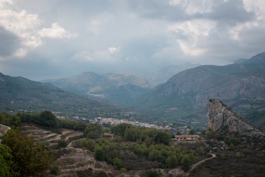 View from Guadalest castle over valley in Valensia .
