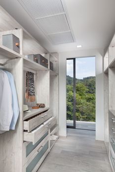 wide open view of nice modern grey color wardrobe