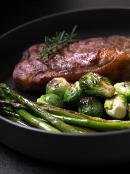 close up view of nice fresh steak on color background