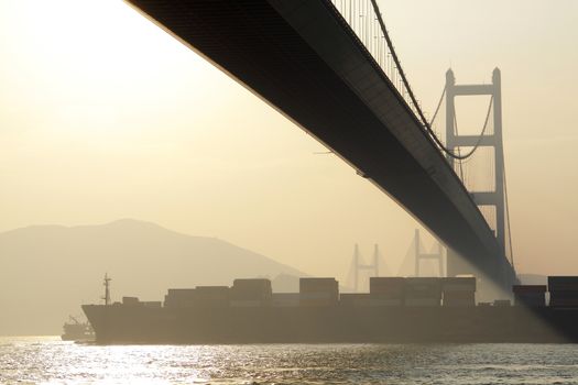 long bridge in sunset hour