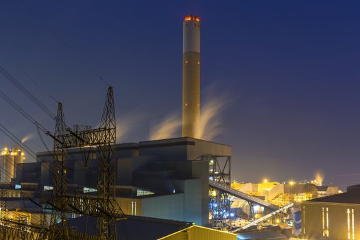 Hong Kong power station at sunset , Glow light of petrochemical industry