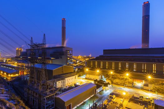 Hong Kong power station at sunset , Glow light of petrochemical industry