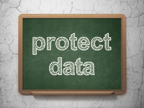 Safety concept: text Protect Data on Green chalkboard on grunge wall background, 3D rendering