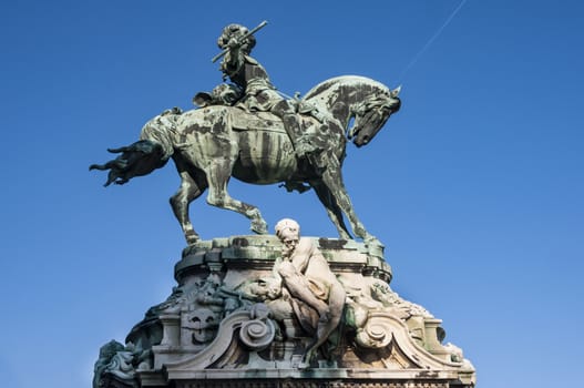 the equestrian statue at the royal palace in Budapest, Hungary