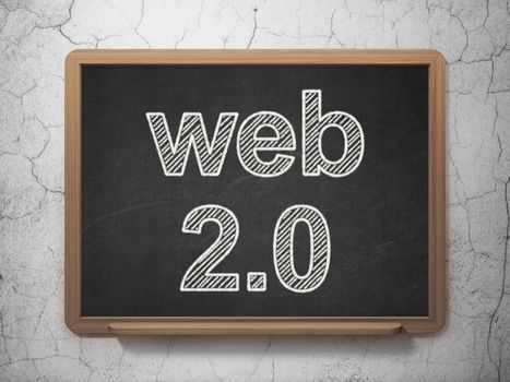 Web design concept: text Web 2.0 on Black chalkboard on grunge wall background, 3D rendering