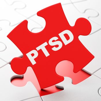Health concept: PTSD on Red puzzle pieces background, 3D rendering