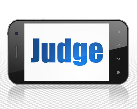 Law concept: Smartphone with blue text Judge on display, 3D rendering