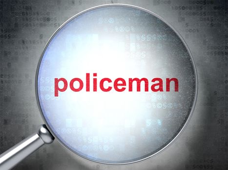 Law concept: magnifying optical glass with words Policeman on digital background, 3D rendering