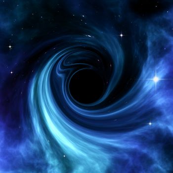 2d illustration of a black hole with blue nebula