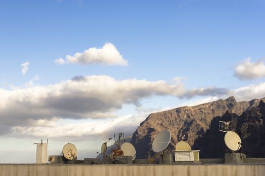 Acantilados de los Gigantes roof satellites in the morning light, Tenerife