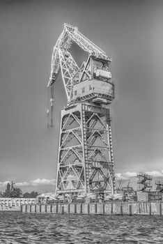Dock tower crane in the quay of Sevastopol bay, Crimea