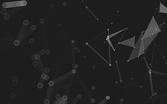 Abstract polygonal space low poly dark background with connecting dots and lines. Connection structure. 3d rendering