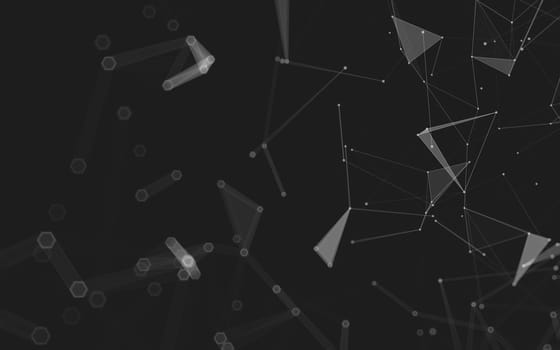 Abstract polygonal space low poly dark background with connecting dots and lines. Connection structure. 3d rendering