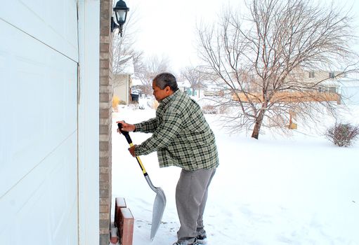 African american male in winter snow outdoors.