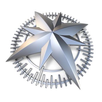 Metallic compass rose 3D render illustration isolated on white background