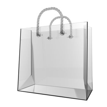 Transparent glass shopping bag 3D render illustration isolated on white background