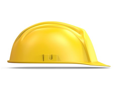 Yellow safety helmet side view 3D render illustration isolated on white background