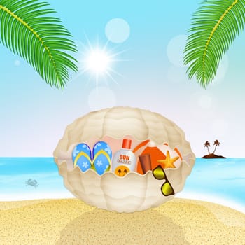 illustration of summer objects in the shell