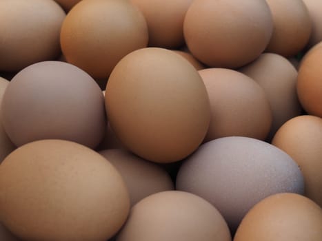 Close Up Of A Pile of Raw Fresh Brown Chicken Eggs Background