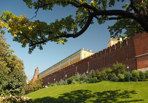 Green Scenery Near The Great Kremlin Palace Exit In Moscow City, Russia