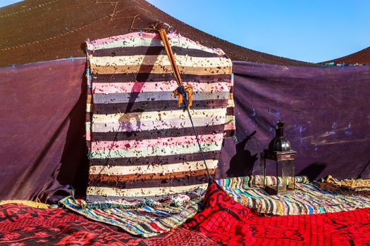 Closeup on berber nomad tents on morocco desert