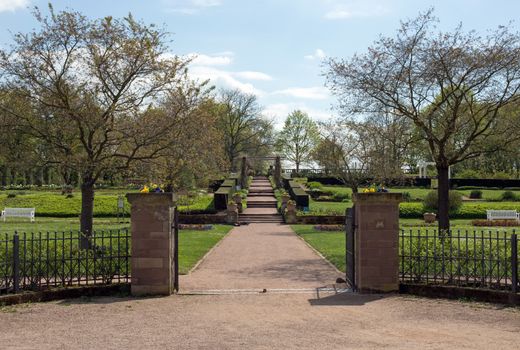 Entrance to the public park called Rosenhoehe in Darmstadt (Hesse, Germany)