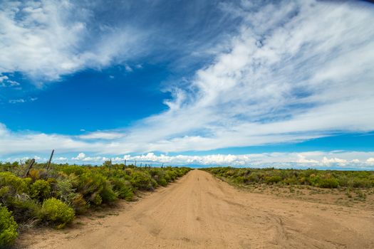 A dirt road in Costilla County off of US Highway 160 in Colorado.