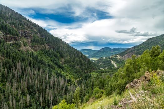 A view of the San Juan National Forest from US Highway 160 north of Pagosa Springs, Colorado.