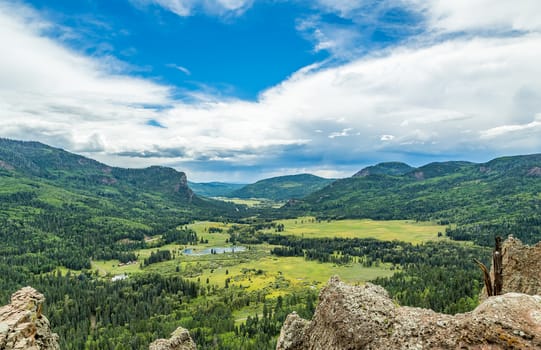 A view of the San Juan National Forest from US Highway 160 north of Pagosa Springs, Colorado.