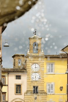 Clock tower in San Severnio in Marche, Italy