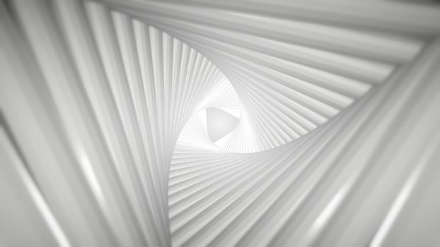 Futuristic tunnel consisting of twisted triangles. At the end of the flash. 3d rendering