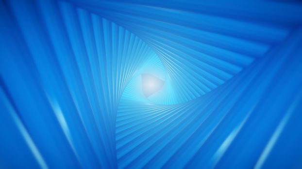 Futuristic tunnel consisting of twisted triangles. At the end of the flash. 3d rendering