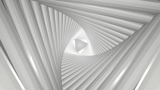 Futuristic tunnel consisting of twisted triangles. At the end of the flash. 3d rendering