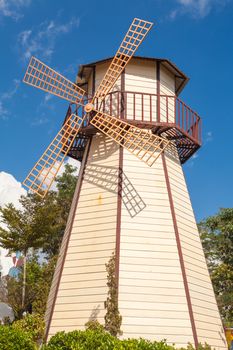 Close up of Windmill with blue sky in Thailand