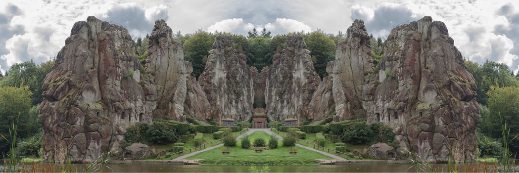 The Externsteine, striking sandstone rock formation in the Teutoburg Forest, Germany, North Rhine Westphalia