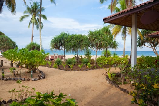 traditional village on the sea with blue sky in Thailand