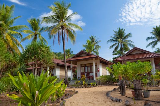 traditional village on the sea with blue sky in Thailand