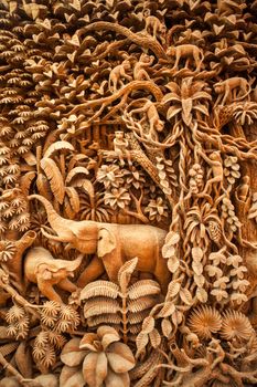 Carved Thai animals on the wood frame