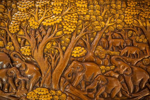 Carved Thai elephant on the wood