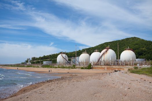 Industrial view at oil refinery plant form industry zone