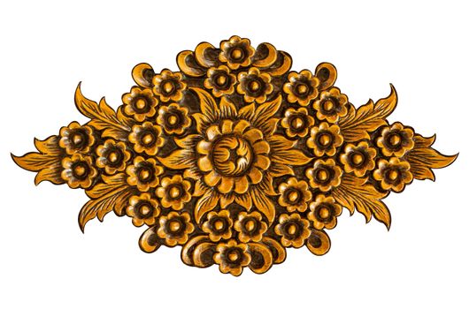 Pattern of wood carve flower on white background