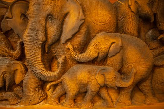 Carved Thai elephant on the wood