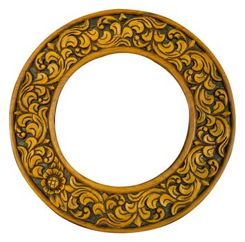 carved oval wood frame isolated on white background