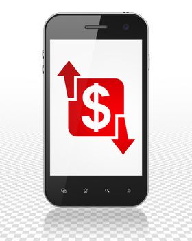 Finance concept: Smartphone with red Finance icon on display, 3D rendering