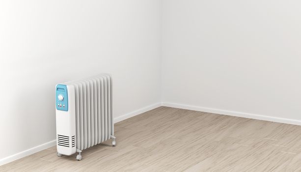 Oil-filled electric heater in the room
