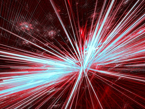 Abstract rays burst - computer-generated image. Fractal geometry: glowing lines like star. Technology background for covers, banners, web design.