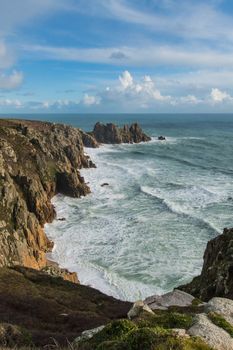 A bay at St Just, Penzance, west Cornwall with the waves coming in