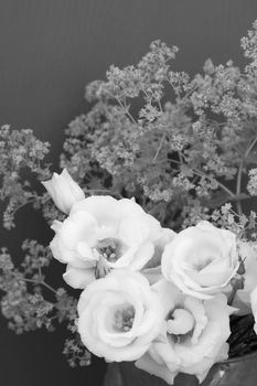 White tulip gentian flowers and frondy alchemilla mollis